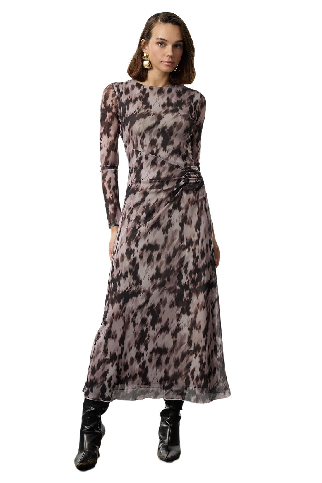 Trendyol Women Brown Printed Gather/Drape Maxi Knit Dress TWOAW25EL00408 Dress