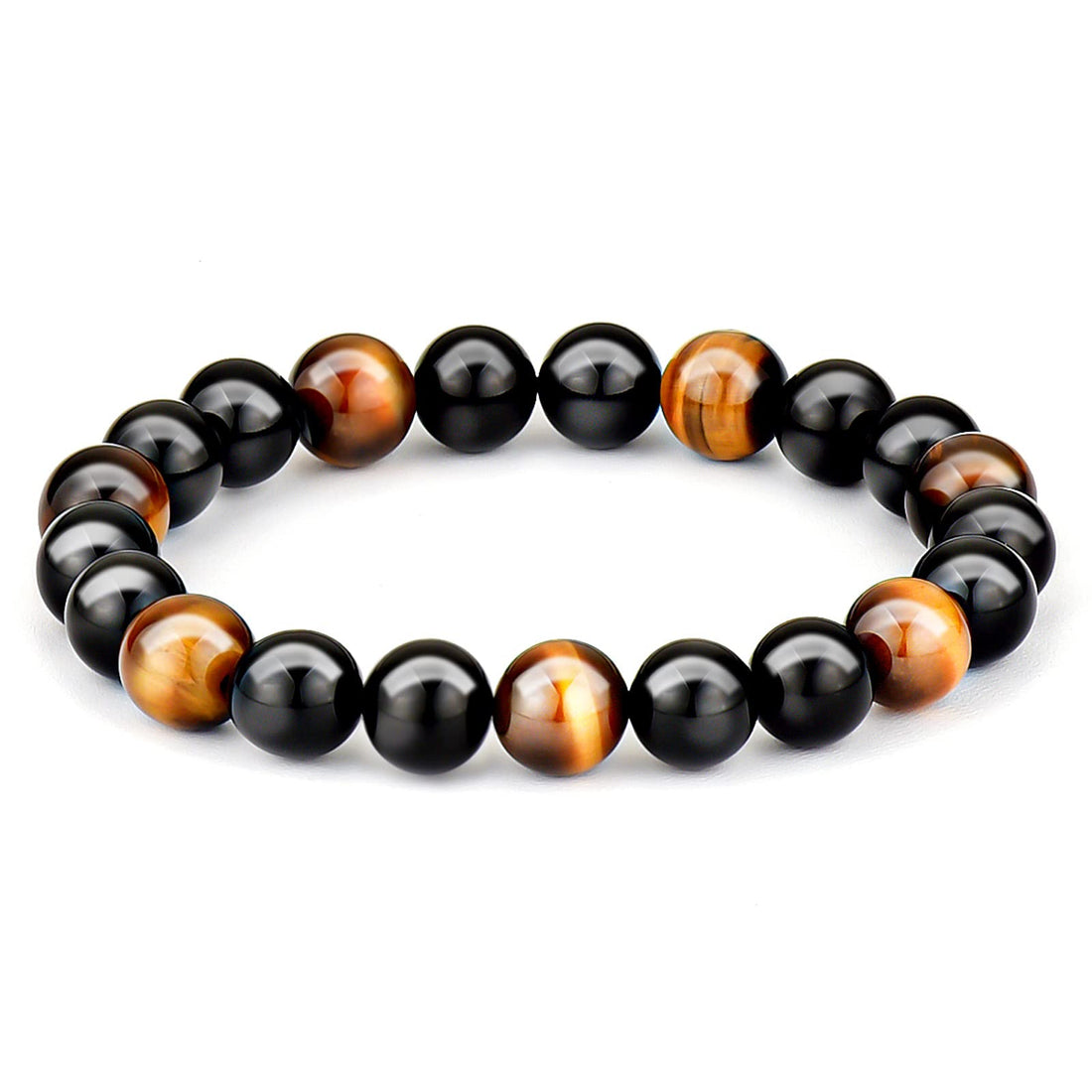 Crystal Bracelet Tigers Eye Black Obsidian Carnelian 10mm Round Gemstone Beaded Stretch Bracelet for Man Woman Bring Luck and Prosperity and Happiness, tiger eye