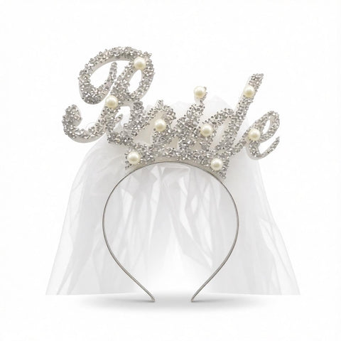 Pearl Bridal Tiara - Sparkling Crystal Crown with Soft Veil for Wedding, Hen Night, Bridal Photos, and Bridal Party Decor