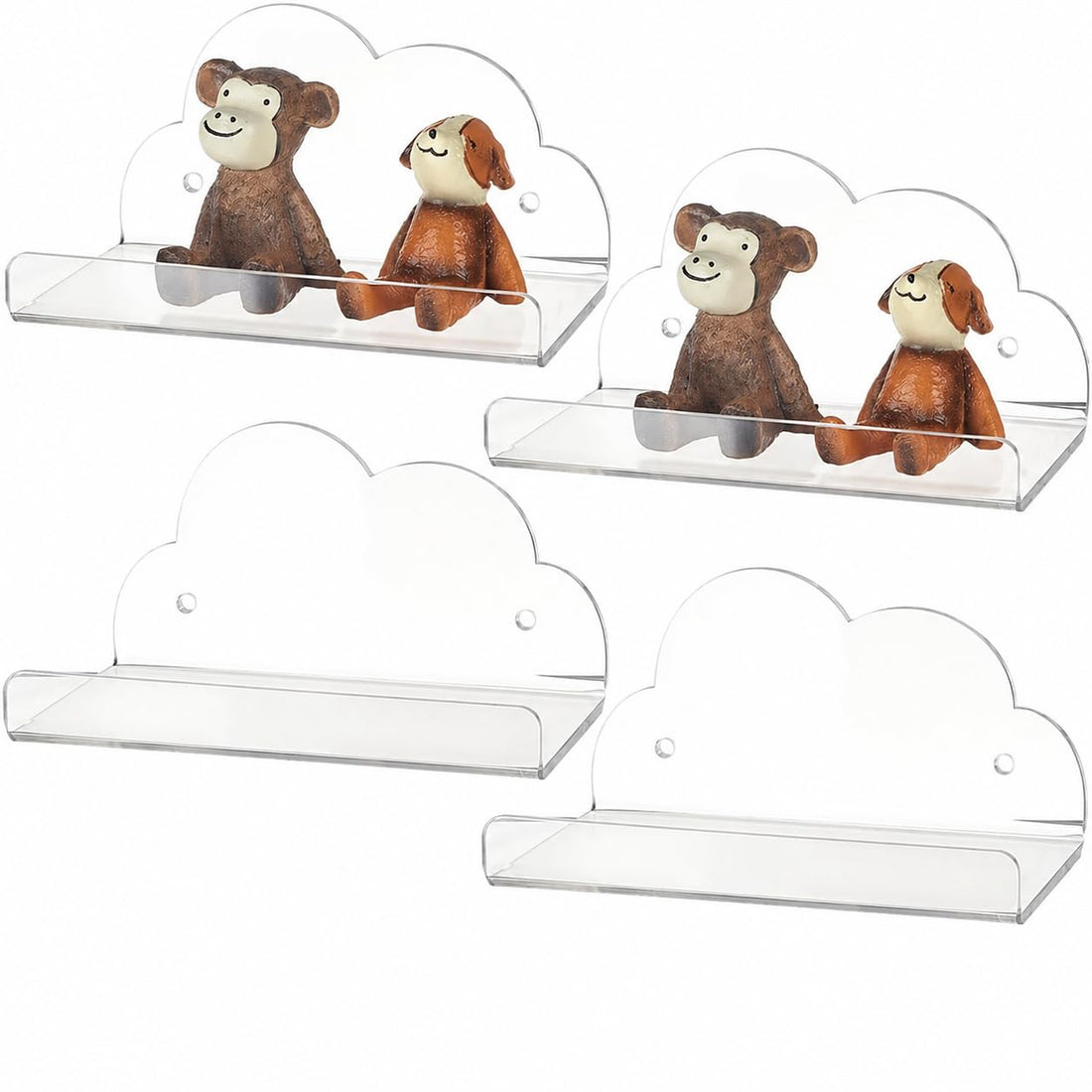Best Media Acrylic Cloud Floating Shelves, Wall Display Shelf for Camera, Lamp, Bathroom, Kitchen and Home Decor, 4-Pack Clear, 11.4 x 6.6 cm