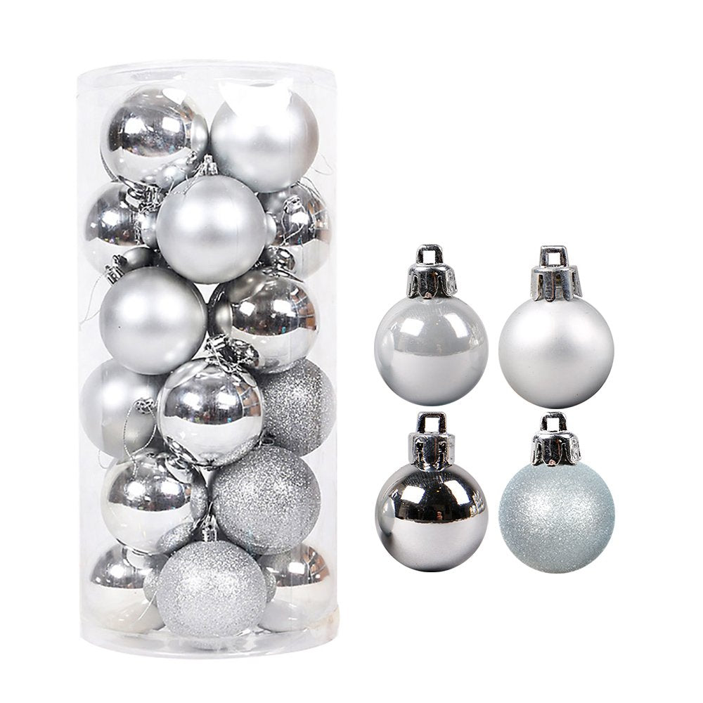 Ball Ornaments, 40mm Colorful Tree Bauble Hanging Xmas Plastic 24Pack (Silver)