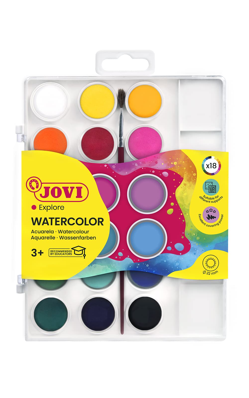 Jovi 18 Watercolour Paint Box with Brush and Mixing Palette