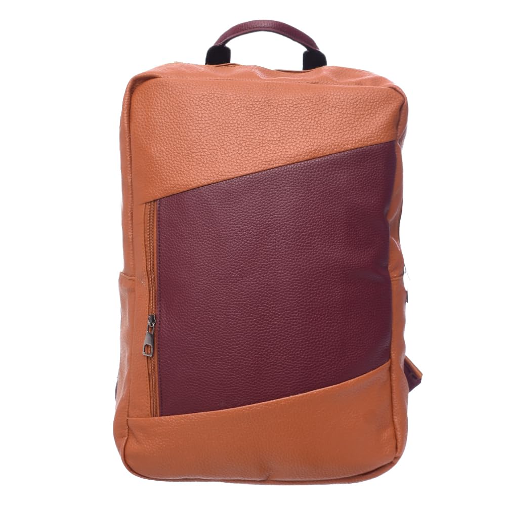 Accelerate Pebbled Rust Orange Leather Protective 15.6 inch Premium Dual Color Backpack with Front Vertical Pocket | Durable Design Laptop Bag compatible with MacBooks and Laptops