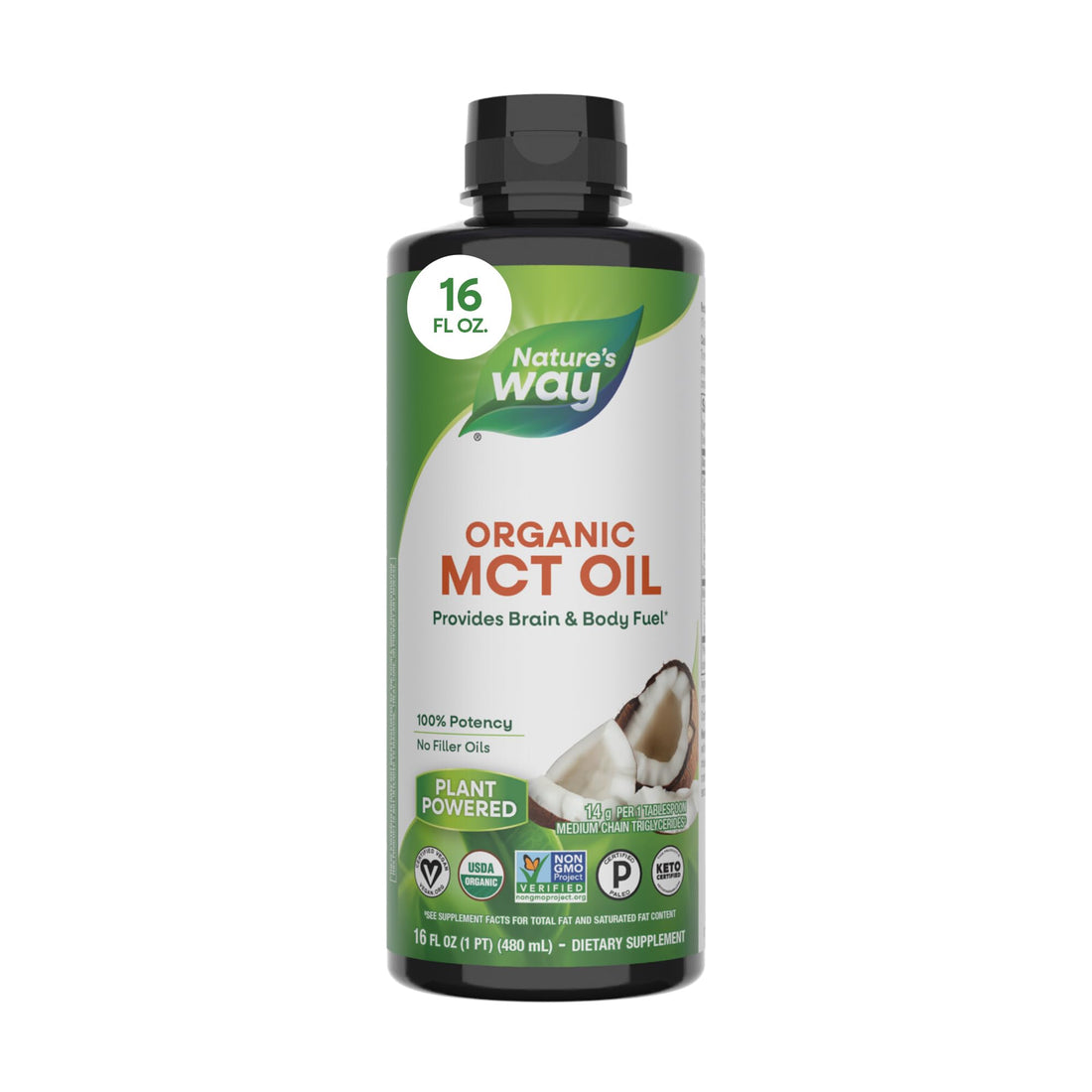 Nature's Way Non-GMO, Gluten-free Organic MCT Oil From Coconut, 14g, 16fl. oz