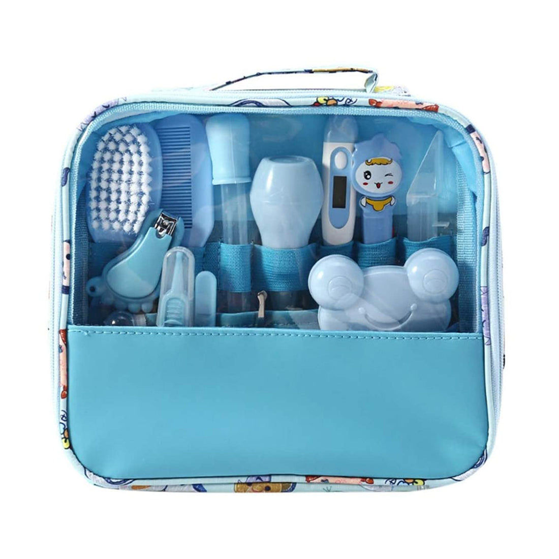 Baby Grooming Kit Set 13 PCS Baby Healthcare and Grooming Kit Thermometer Feeder Nasal Aspirator Finger Toothbrush Newborn Manicure Set Infant Nail Clippers Hairbrush Tool Set