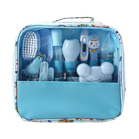 Baby Grooming Kit Set 13 PCS Baby Healthcare and Grooming Kit Thermometer Feeder Nasal Aspirator Finger Toothbrush Newborn Manicure Set Infant Nail Clippers Hairbrush Tool Set