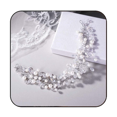 Pearl Bride Wedding Hair Vine Silver Bridal Hair Piece Hair Accessories Hair Jewelry for Women and Girls (9.84 Inches)