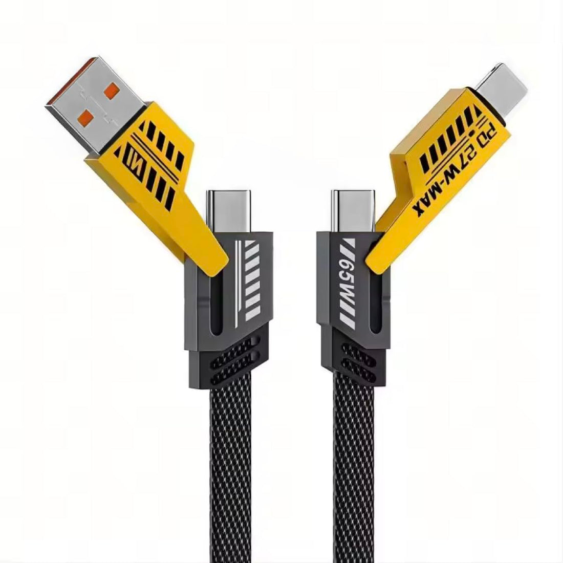 Ankus 4 in 1 Multi Fast Charging Cable, Dual Charger, USB-C Cable, 65W Fast Charge, 3.9ft (1.2m) with Hook-and-Loop Fastener, Compatible with iPhone, Samsung, and More - Yellow