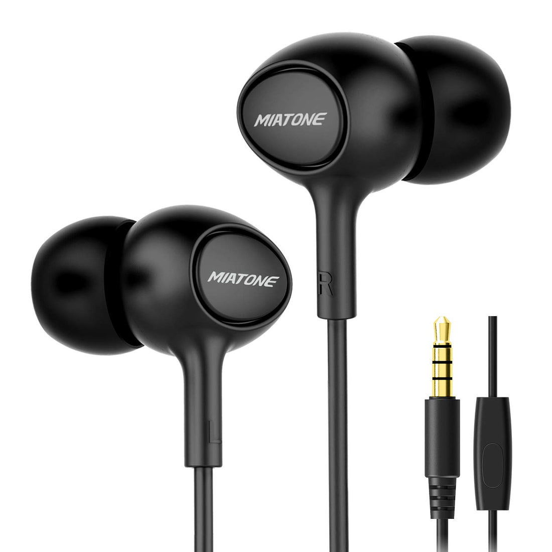 MIATONE Earbuds, Wired in- Ear Earbuds with Microphone, Dynamic Crystal Clear Sound Ergonomic Ear Buds Earphones Headphones for Android, BlackBerry - Black