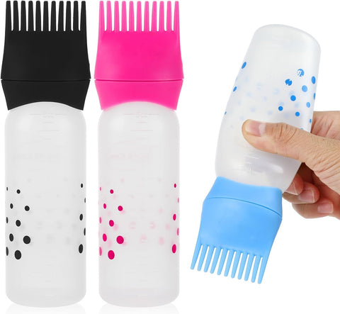 3 Pack Root Comb Applicator Bottle, 6 Ounce Oil Applicators for Hair Dye, Plastic Squeeze Bottle Applicator Brush with Graduated Scale, Hairdressing Coloring Styling Tool