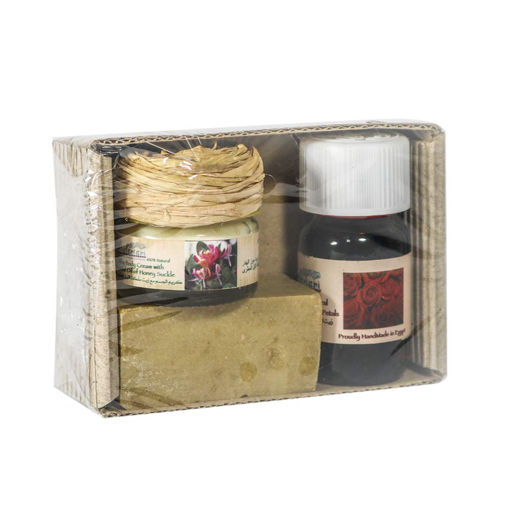 Nefertari Rose Petals Oil with Soap and Cream, 3 Pieces