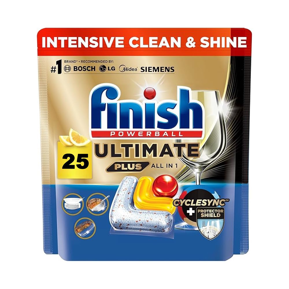 Finish Powerball Ultimate Plus Dishwasher Detergent -Lemon Fragrance Scent | 25 Tablets