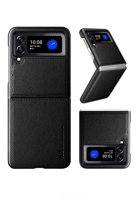 فكرة Fekra Case for Samsung Galaxy Z Flip 4, PU Leather + Hard PC Shell Ultra Thin Slim Durable Protective Phone Cover for Samsung Galaxy Z Flip4 5G (classic black)