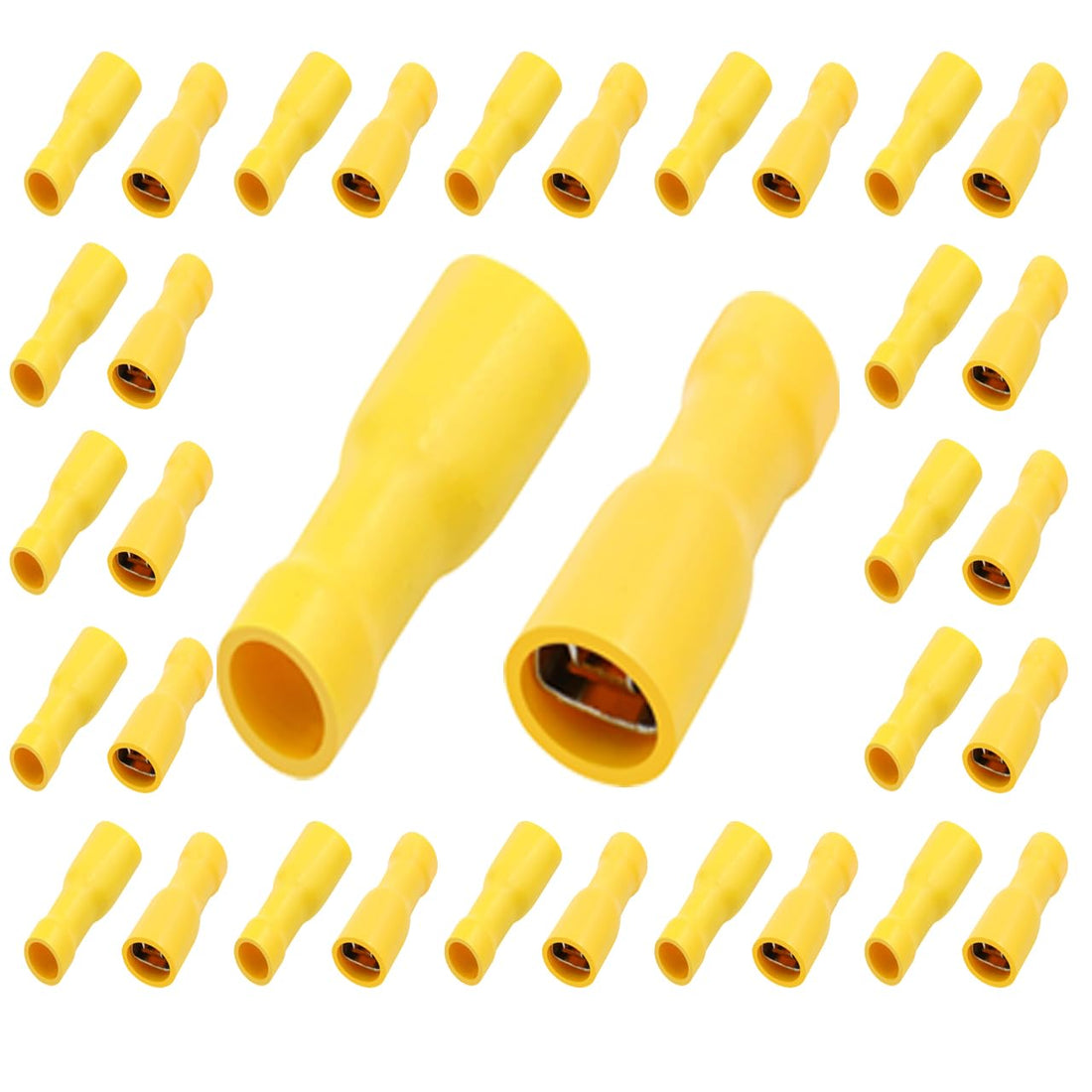 Fully Insulated Electrical Connectors, Yellow 5.5-250 Female for 4-6mm² Cables and Wires, 24A Tinned Copper (50)