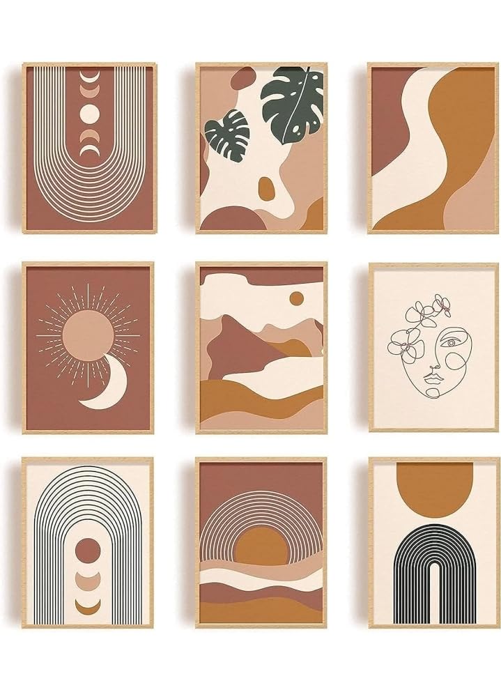 Boho Wall Art Room Decor Abstract Minimalist Wall Art Photo Posters Coated, Mid Century Modern Prints, Bedroom Decor, Nature Landscape No Frame (8x10", 6 Pcs)