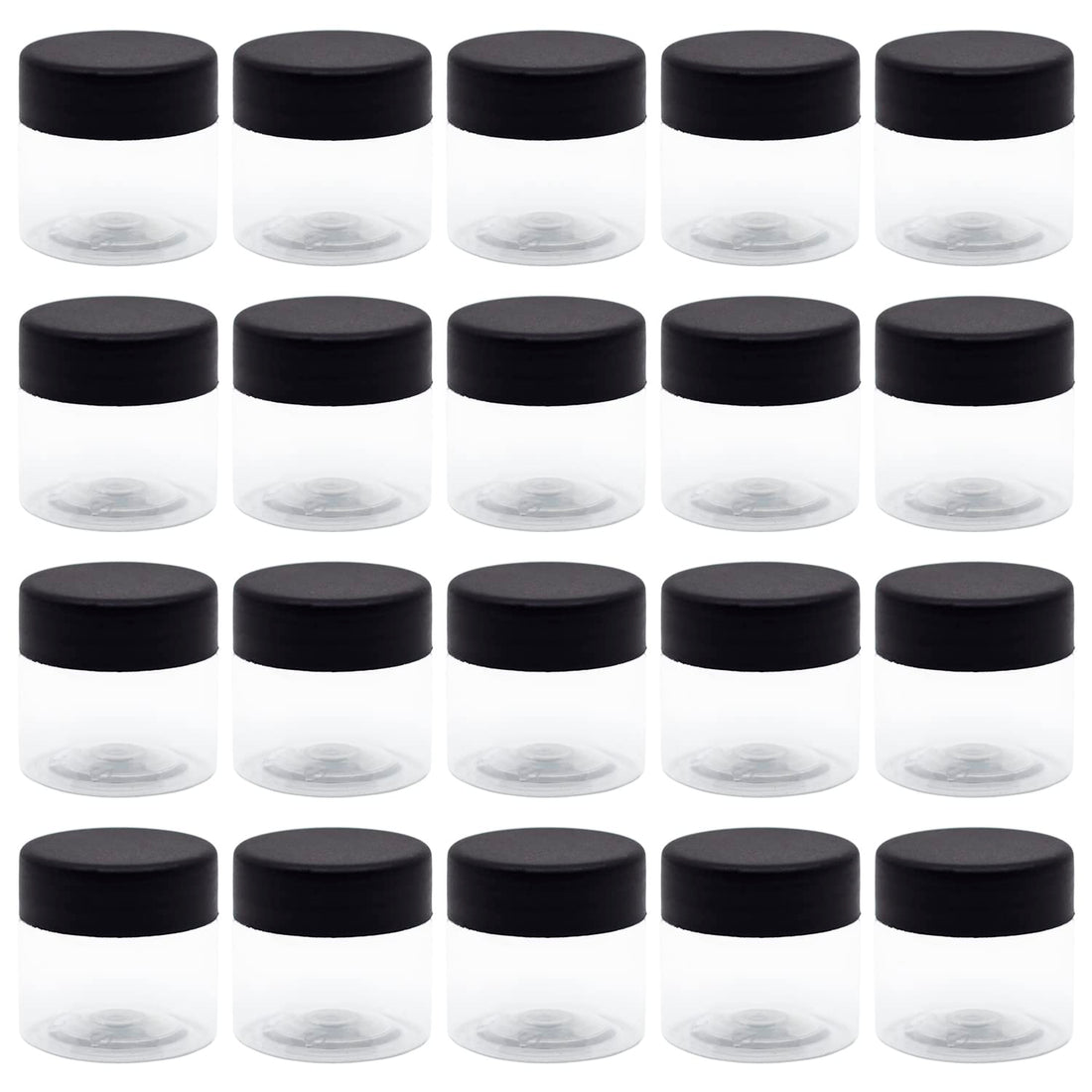 FUNNY 20pcs Clear White Plastic Jar 20 Pack 30ml Empty Round Packets with Black Lid Plastic Healthy Packaging Any Travel Tins Products Round Empty Tins