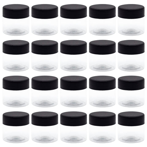 FUNNY 20pcs Clear White Plastic Jar 20 Pack 30ml Empty Round Packets with Black Lid Plastic Healthy Packaging Any Travel Tins Products Round Empty Tins
