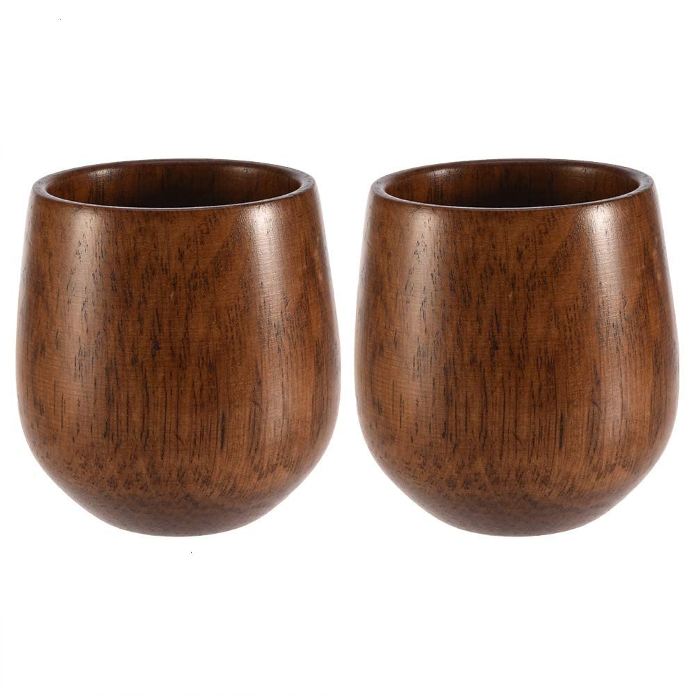 Egypt Antiques Wooden Mug by Egypt Antiques, Pack of 2 Natural Wood Tea Cups Unbreakable Handmade Round Wooden Cup Coffee Milk Cup Home Office Decor