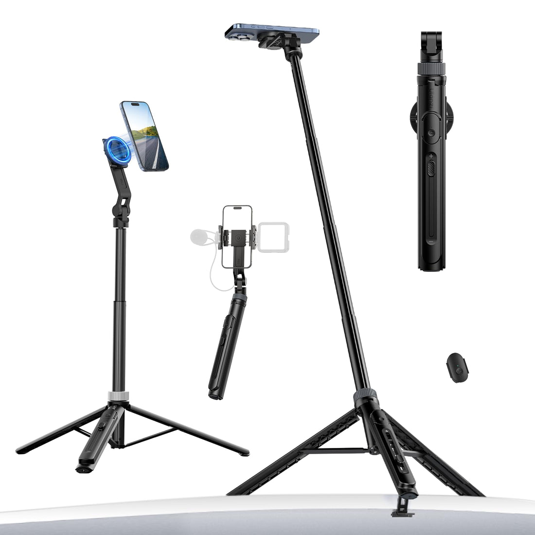 ULANZI TT88 Magnetic Tripod for iPhone, 57" Extendable Selfie Stick with Remote, 2-in-1 Phone Clip & Dual Cold Shoe Mounts - Lightweight Phone Tripod Stand for Vlogging, Travel, Video Recording