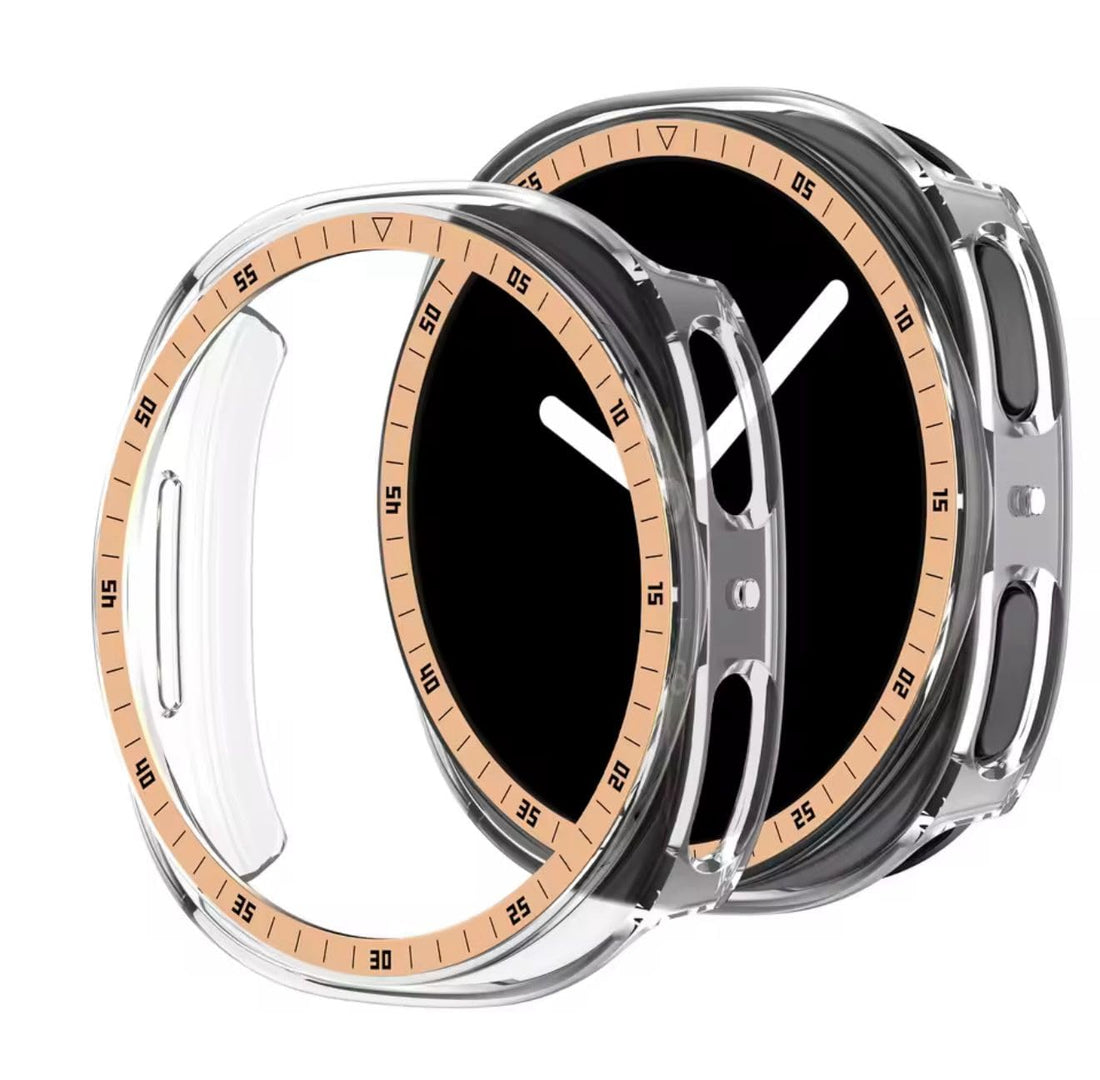 Fekra PC Case For Samsung Galaxy Watch 8 44mm Accessories Protector Bumper Shell Hollow Scale Cover for Samsung Watch8 44mm (Clear Gold)