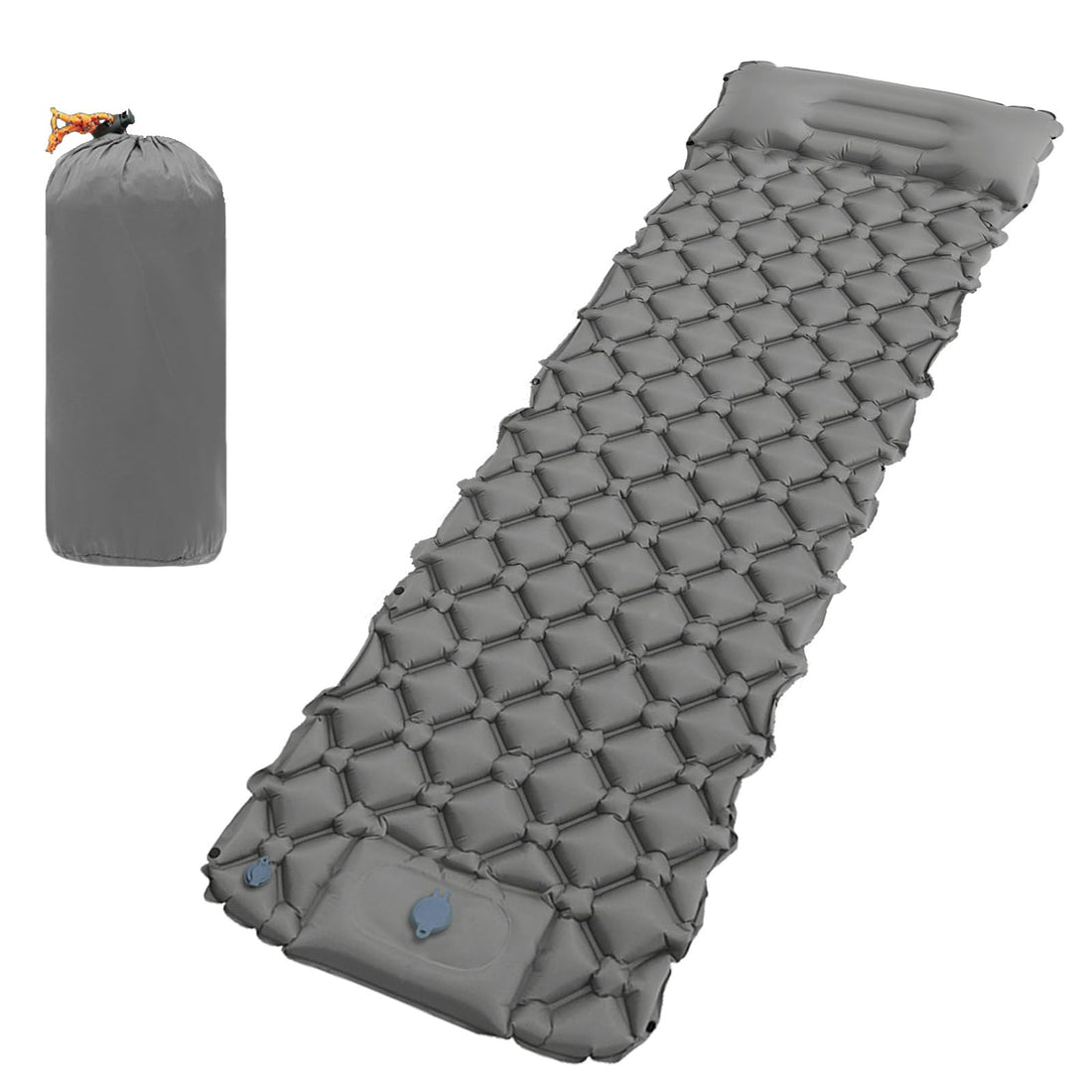 EqiEch Camping Sleeping Pad,Ultralight Inflatable Camping Mattress,Durable Waterproof Camping Mat,with Pillow Built-in Pump,Portable Compact Sleeping Pad for Tent,Backpacking,Traveling,Hiking(Grey)