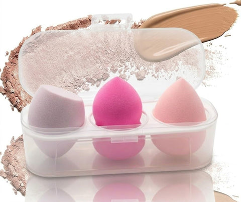 Make Up Sponge Set, 3 Pieces Beauty Blender Sponge, Make Up Sponge, Wet and Dry, for Cream, Liquid Foundation, Liquids and Powder -multicolor with PLASTIC box