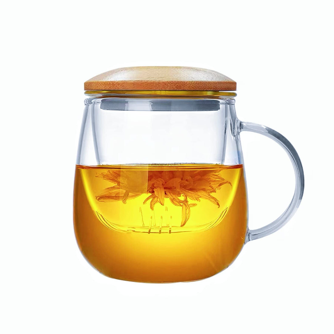 Glass Tea Cup with Infuser and Bamboo Lid, 13.5oz Heat Resistance Borosilicate Glass Tea Mug with Strainer Clear Teacup for Loose Leaf Tea, Blooming Tea, Tea Bag, Ideal for Tea Lovers…