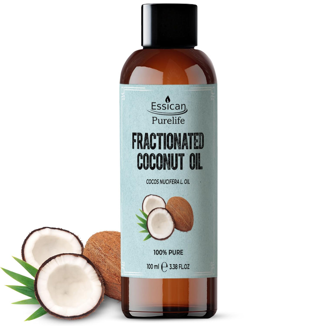 Fractionated Coconut Oil 100 ml - Liquid Coconut Oil for Essential Oils, Pure Coconut Oil for Skin and Hair, for Use for Hair and Lip Gloss - Coconut Carrier Oil for Mixing Essential Oils