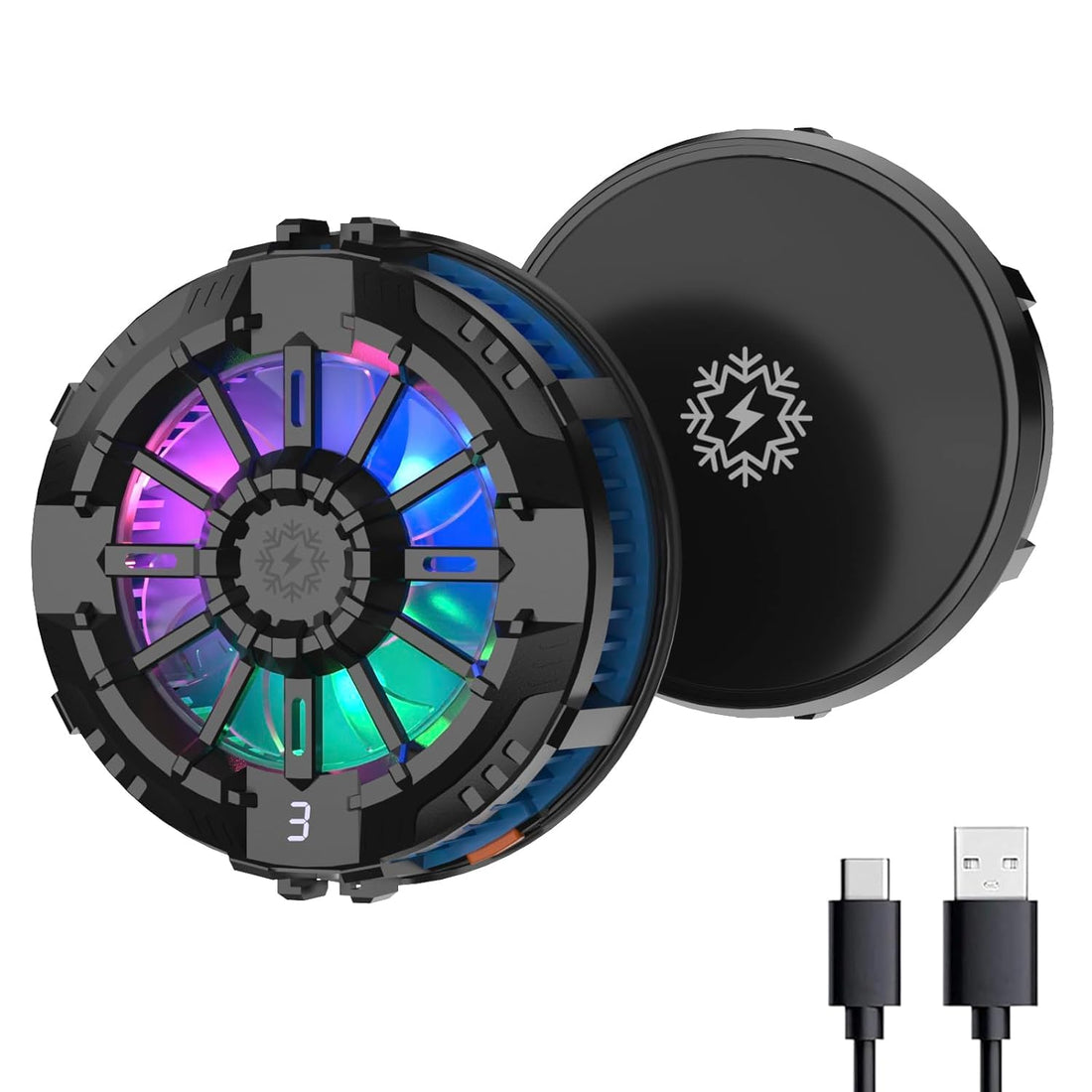 Magnetic Mobile Cooler, Semiconductor Technology Phone Cooler for iPhone 12/13/14/15 Compatible, 2 Mode, LCD Display, RGB Lights, Instant Gaming Fan for Android and iPhone, iPad (Black)