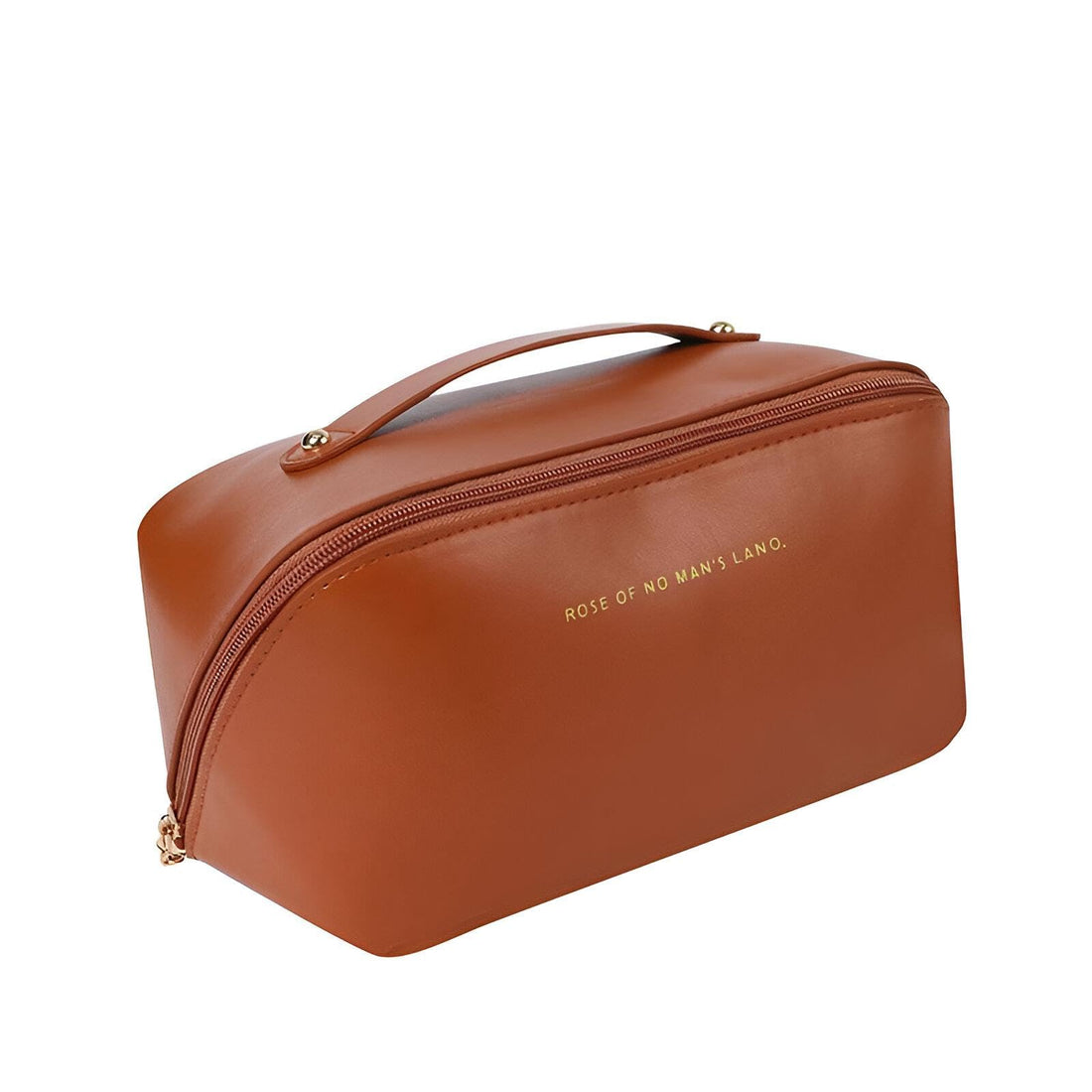 Travel Makeup Organizer - Large Capacity Cosmetic Bag with Elegant PU Leather Finish, Handle, and Divider for Women’s Travel Needs (BROWN)