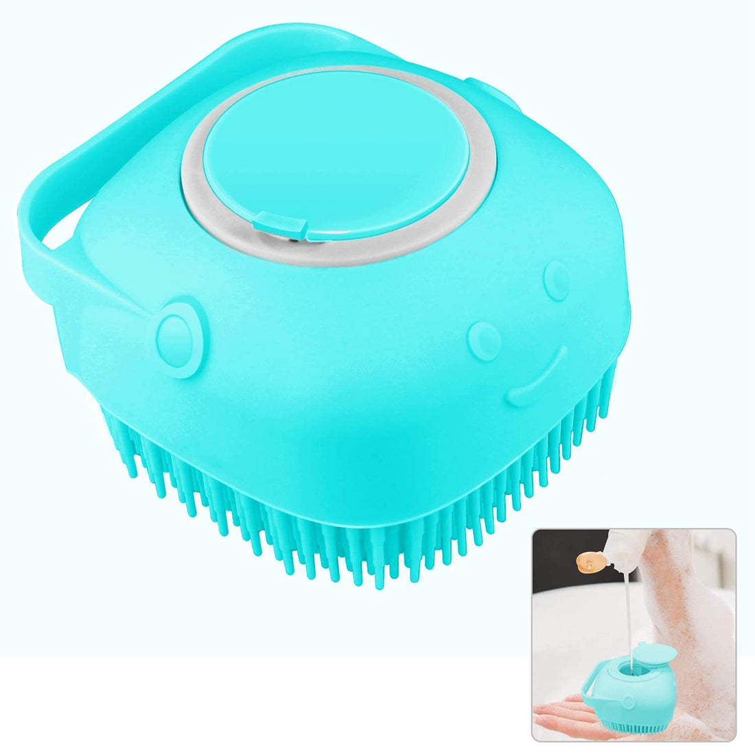 Silicone Body Scrubber - Exfoliating Shower Brush with Soap Dispenser, Shower Cleansing Brush, Softer & Durable than Loofah, SPA Massage for Kids Women Men Sensitive and all Kinds of Skin (Blue)