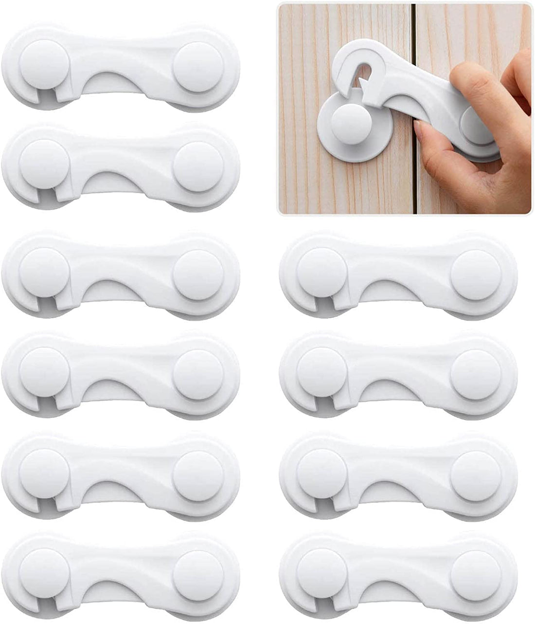 10 Pack Cabinet Locks for Babies, Uandhome Child Safety Locks Drawer Locks Baby Proofing Baby Cabinet Safety Latches Kitchen System with Strong Adhesive Tape