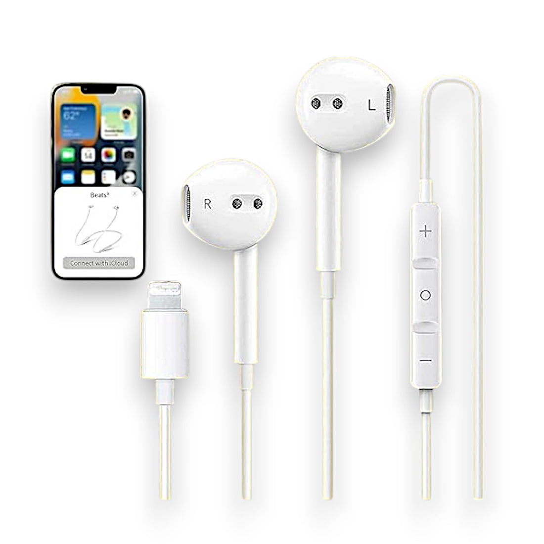 Wired Lightning Earphones Bluetooth Noise Reduction Built-in Mic Volume Control - Sweat and Water Drops - Compatible with iPhone 14/13/12/11/XR/XS/X/8/7/6/S Pro Max