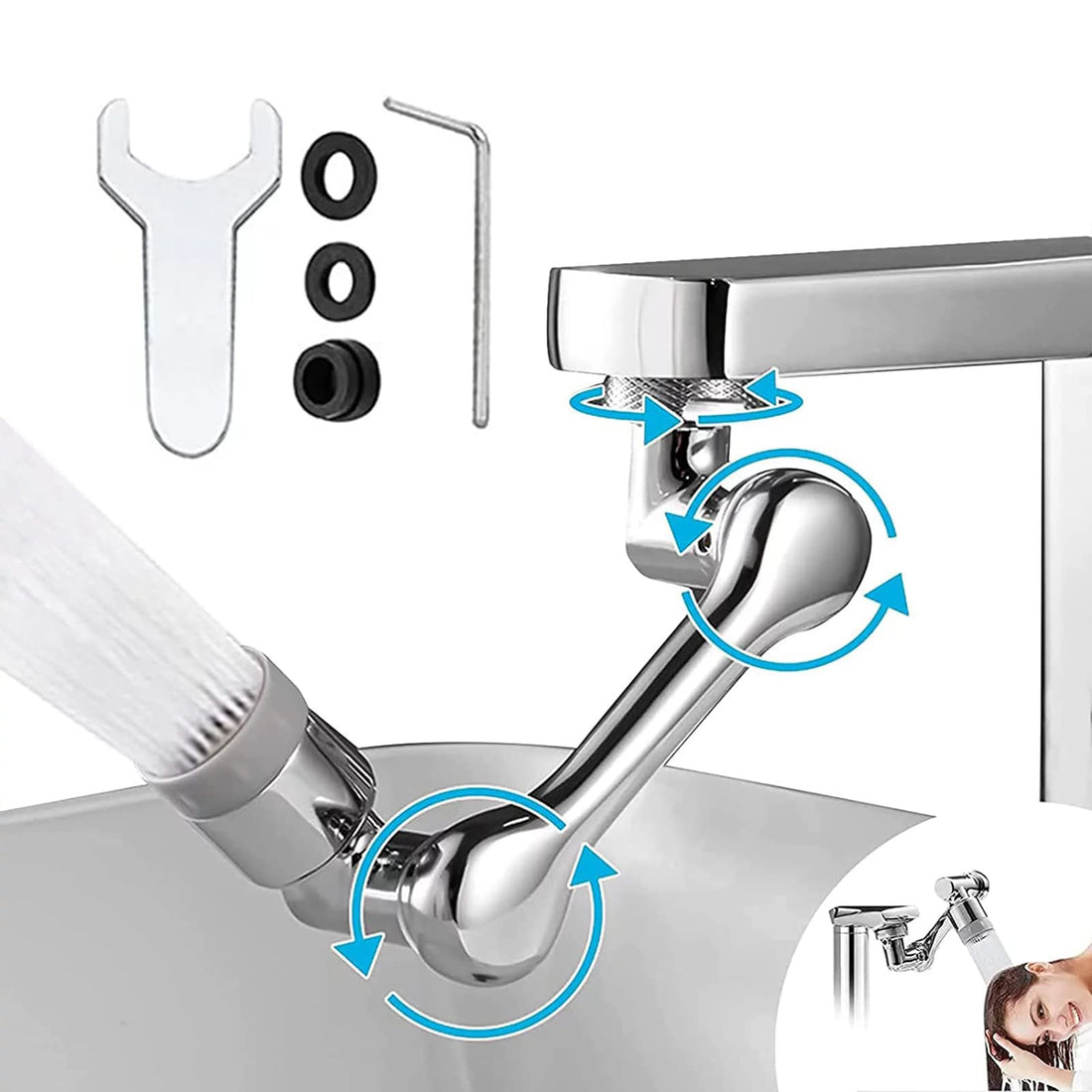 1080°Rotating Faucet Extender, Faucet Aerator,Large-Angle Robotic Arm Splash Faucet Extender For Bathroom/Kitchen Sink, 2 Water Outlet Modes