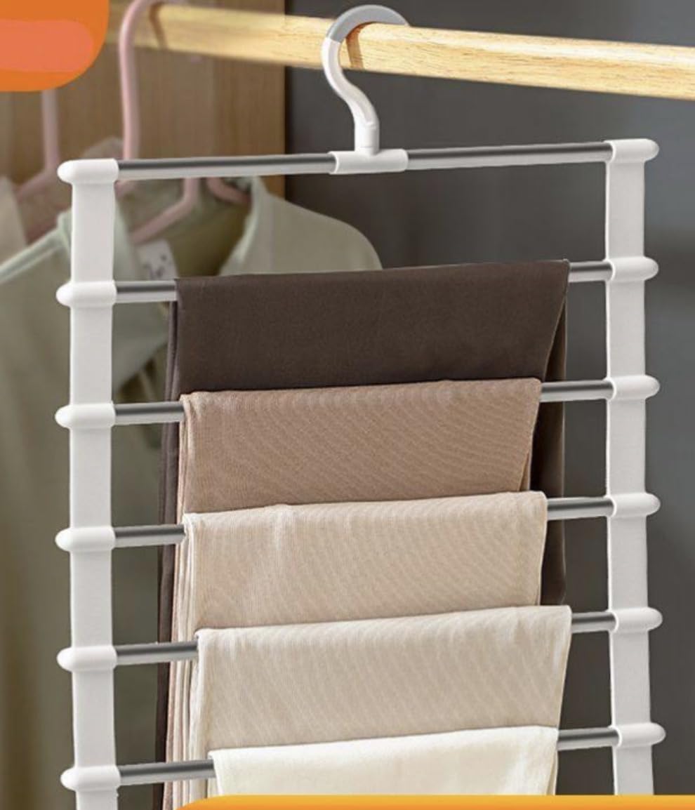 Multi-layer Clothes Hanger Pants Organizer White Metal Structure Practical Closet Space Saving