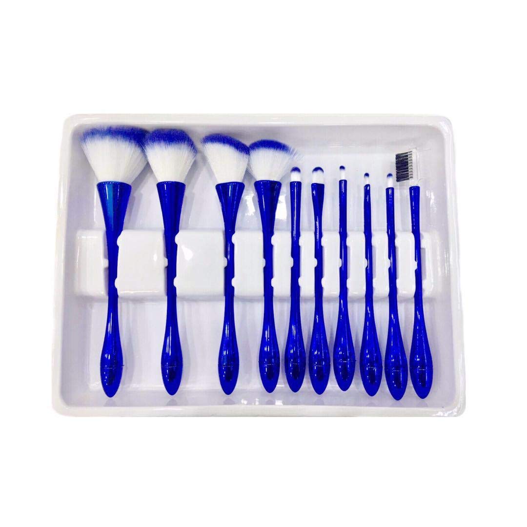 Makeup Brush Set, Professional Powder Foundation Eyeshadow Brush Set (10 Pcs) (Blue Gold)