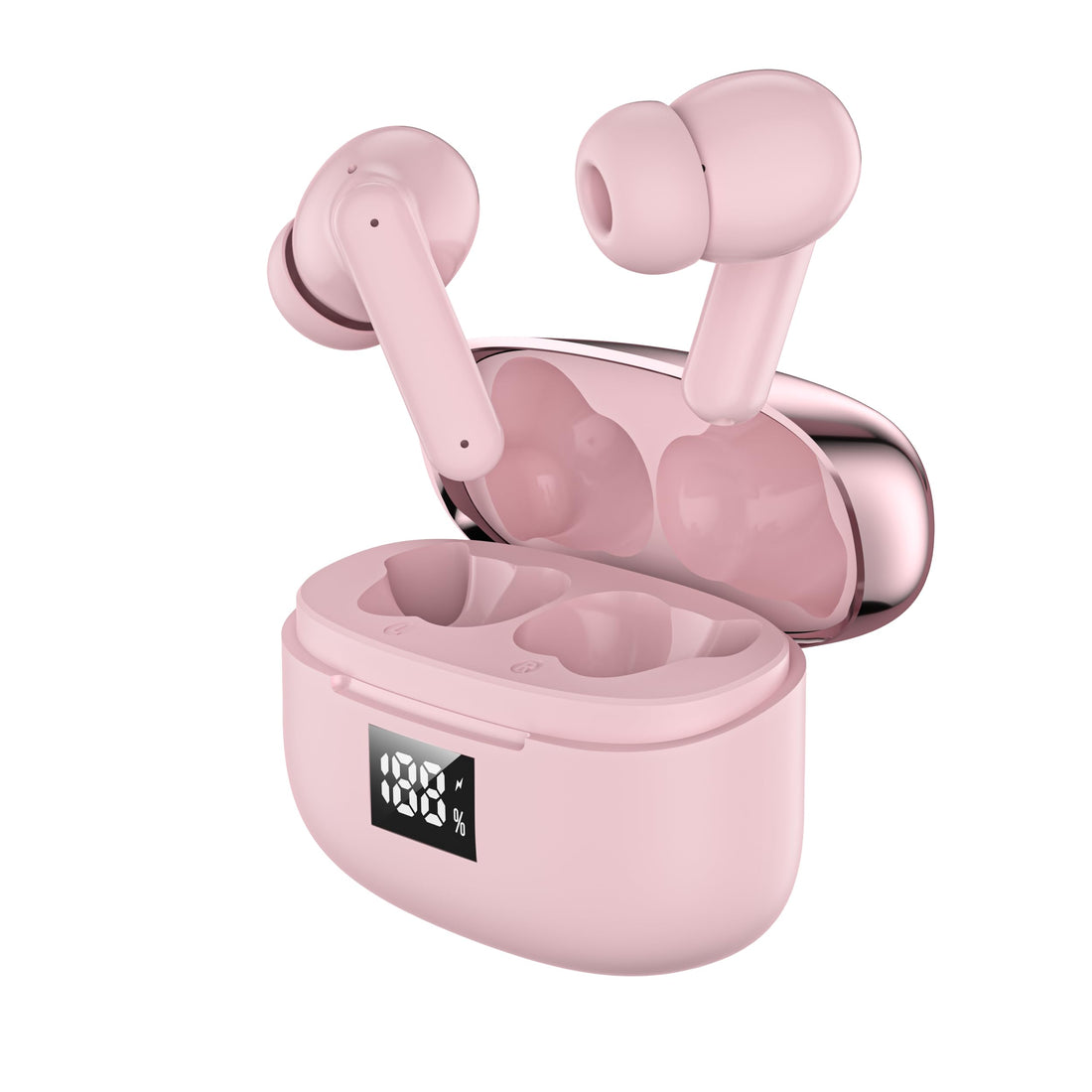 General GEB862 TWS Earbuds – ANC+ENC Noise Cancelling Wireless Earbuds, Bluetooth 5.3, 3D Spatial Audio, LED Display, HiFi Stereo – Pink