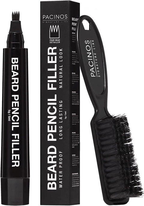 Beard Filler Pen for Men - Waterproof & Sweatproof, Long Lasting - Beard Pen with Small Brush Creates Natural Looking Beard, Mustache & Eyebrows (Black)