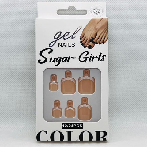 Premium French Toe Press On Nails – 24PCS Glossy Pedicure Fake Nails for Women – 7 Dazzling Trendy Colors (2 of Beige)