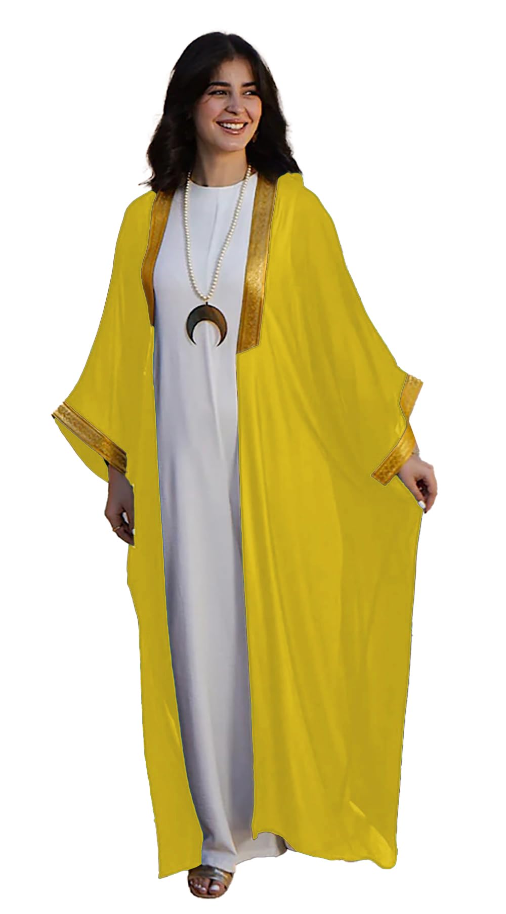 Sunset Ramadan Chiffon Abaya Kaftan Kimono Bisht inlaid with Jubeir