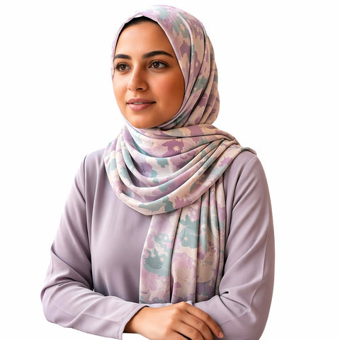 Ribbed Cotton Printed Hijab Scarf for Women – Soft Breathable Fabric, Digital Print, Lightweight Shawl, 190 x 75 cm – Hand Wash Recommended