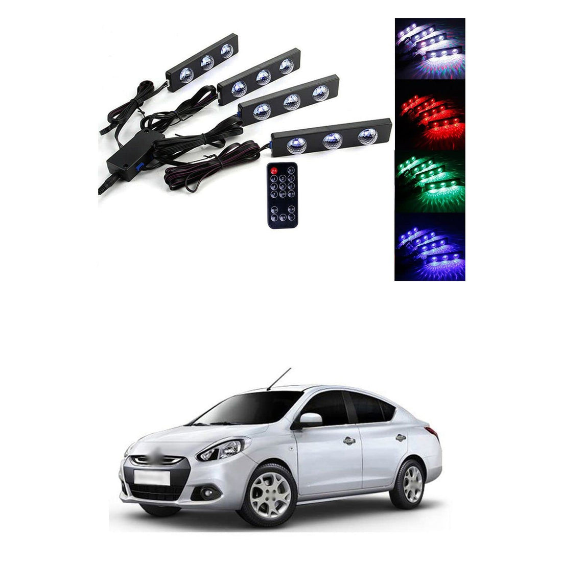 Car Interior LED Lights Under Dashboard Atmosphere Light 7 Color Starry Light with Wireless Remote (Set of 4pc) Compatible with S-cala