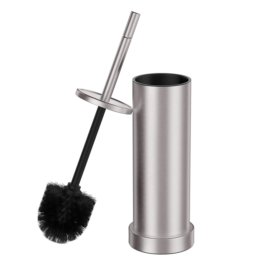 Brushed Nickel Toilet Brush and Holder Set, 304 Stainless Steel Toilet Brush for Bathroom, Heavy Duty Toilet Bowl Brush with Holder, Removable Inner Bowl and Splash Protection, Long Handle