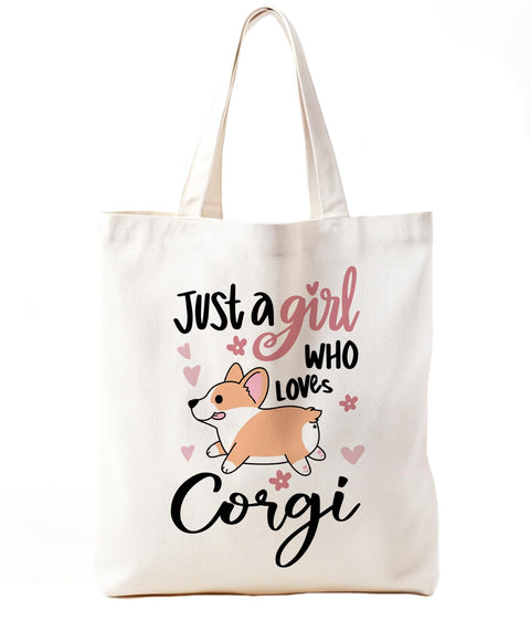 Funny Corgi Canvas Aesthetic Tote Bag, Dog Tote Bag, Corgi Gifts for Women, Corgi Gifts for Corgi Lover, Just a Girl Who Love Corgi Reusable Grocery Shopping bags Dog Gift Bag Beach Bag