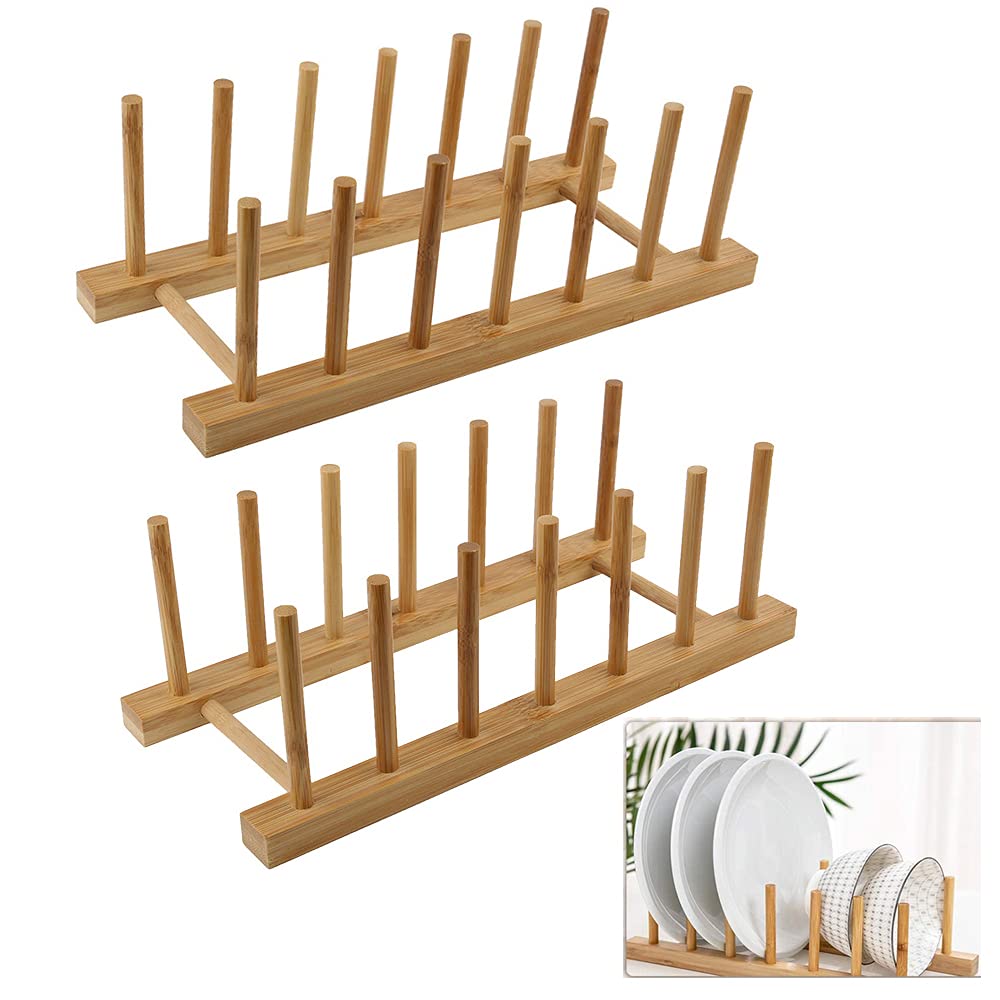 TSKDKIT Dish Drainers Bamboo Draining Draining Holders Bamboo Plate Holder Cupboard for Cups, Pot Lids, Cutting Boards, Books