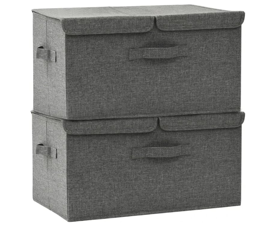 Circle M Fabric Clothes Organizer – Large Foldable Linen Storage Box with Strong Handles, Removable Divider,Durable & Spacious Closet Solution – Grey - 2 pcs
