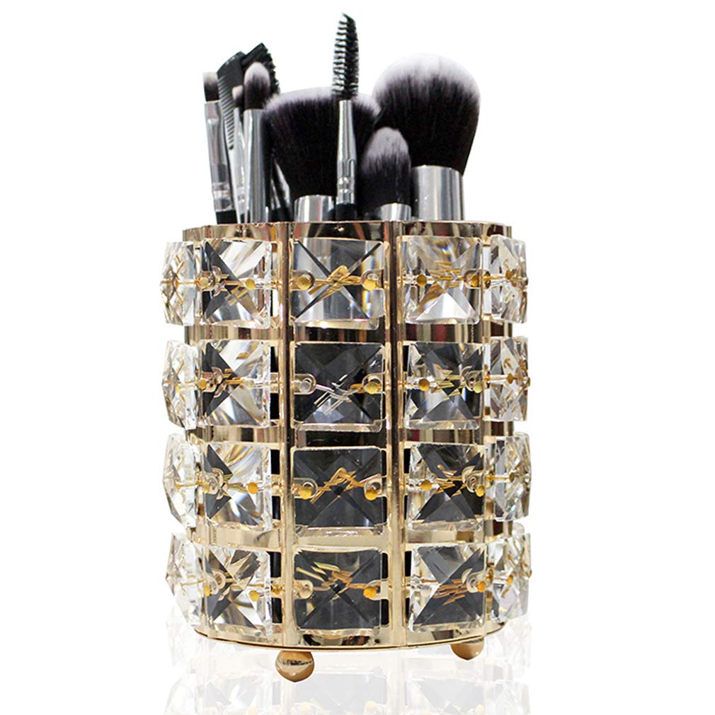 Crystal Gold Makeup Brush Holder Sparkly Cosmetic Tools Pen Pencil Holder Storage Organizer Container for Dresser Office Desk Bathroom (Gold)