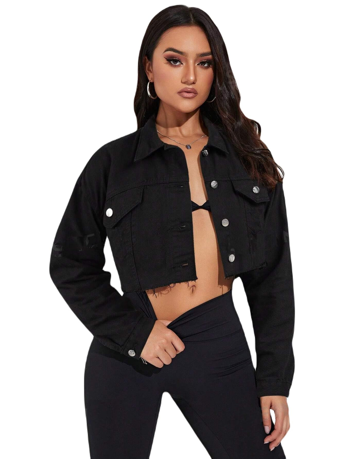 Wide Sleeves Cropped Denim Jacket