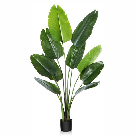 Artificial Tree Fake Plant Potted Faux Tree 4ft 120cm,Decorative Greenery with Realistic Green Birds of Paradise Banana Leaf & Plastic Pot for Home Decoration Office Balcony Living Room