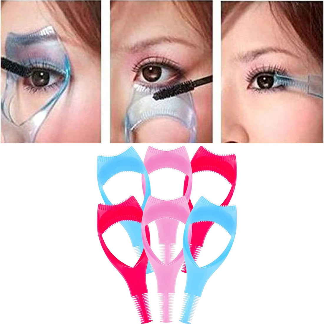 Khazna Eyelashes Tools 3 in 1, 6 Pcs Mascara Shield Applicator Guard Eyelash Guide with Eyelash Comb for Makeup, 3 Colors